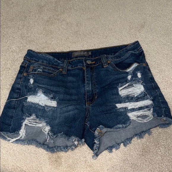 Just USA Women's Ripped Blue Jean Shorts - Picture 1 of 2